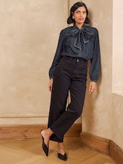 Love & Roses Pussybow Denim Blouse - 6суретінің 3 суреті