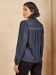 Love & Roses Pussybow Denim Blouse - 6суретінің 4 суреті