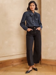 Love & Roses Pussybow Denim Blouse - 6суретінің 5 суреті
