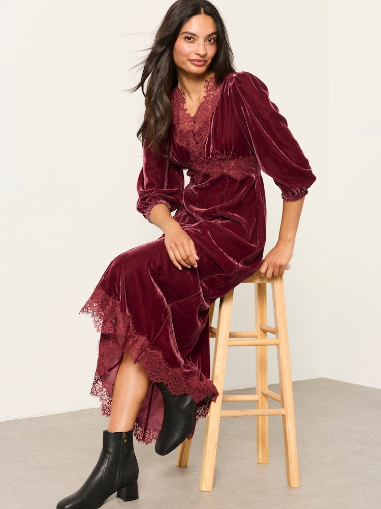 FatFace Libby Rose Pink Petite Velvet Midi Dress - Image 1 of 5