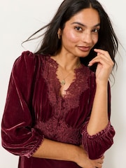 FatFace Libby Rose Pink Petite Velvet Midi Dress - Image 3 of 5