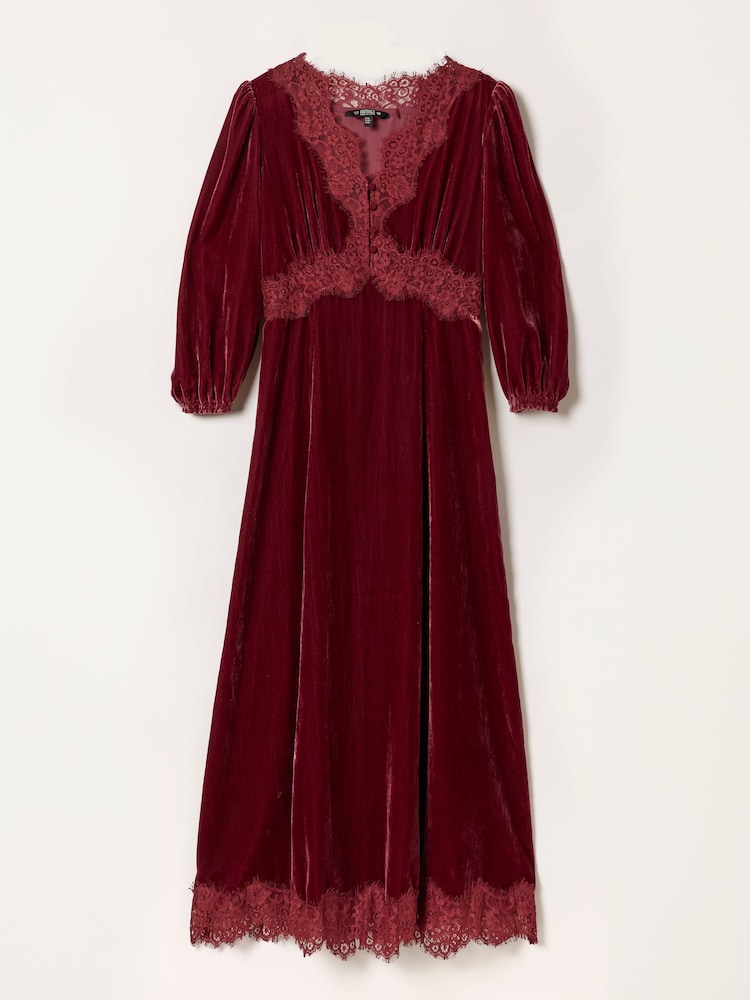 FatFace Libby Rose Pink Petite Velvet Midi Dress - Image 5 of 5