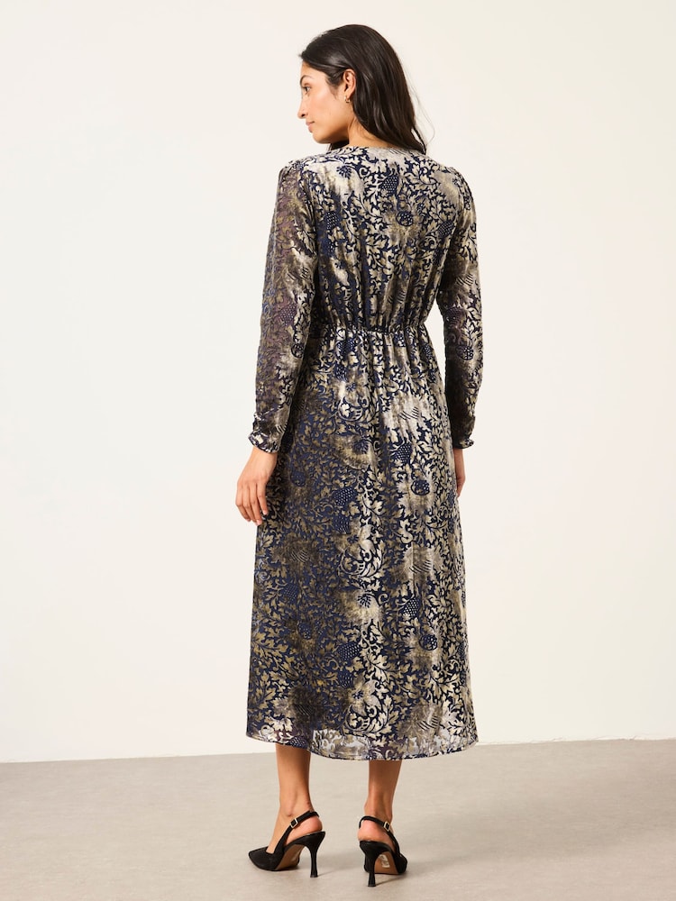 FatFace Claudia Ink Petite Devore Midi Dress - Image 2 of 7