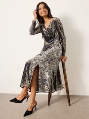 FatFace Claudia Ink Petite Devore Midi Dress - Image 3 of 7