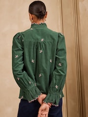 Waldgrün mit aufgesticktem Entenmotiv - Love & Roses – Cordbluse mit Rüschenkragen - Bild 5 von 6