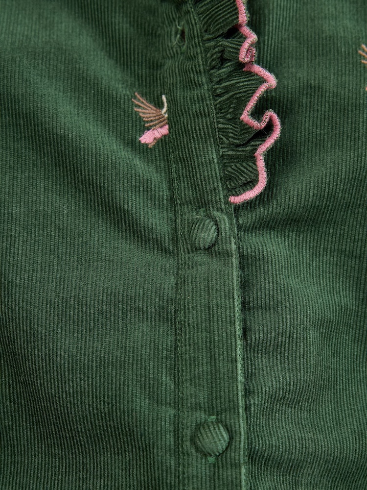 Waldgrün mit aufgesticktem Entenmotiv - Love & Roses – Cordbluse mit Rüschenkragen - Bild 6 von 6