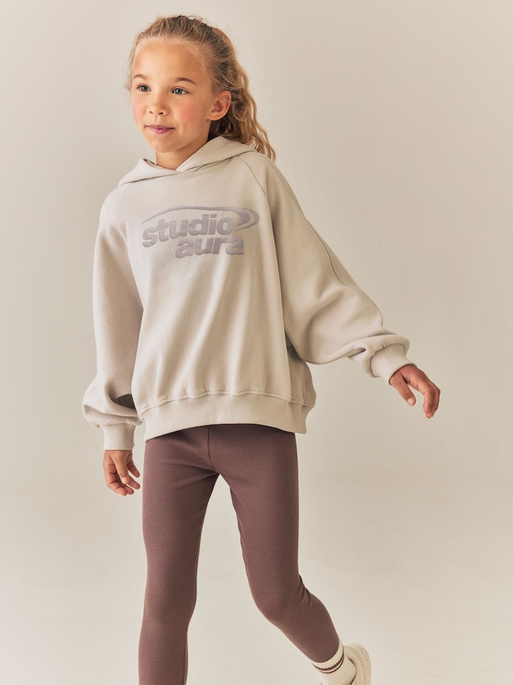 Neutral Brown Hoodie and Rib Leggings Set (3-16yrs) - Image 1 of 4 Neutral Brown Hoodie and Rib Leggings Set (3-16yrs) - Image 1 of 4