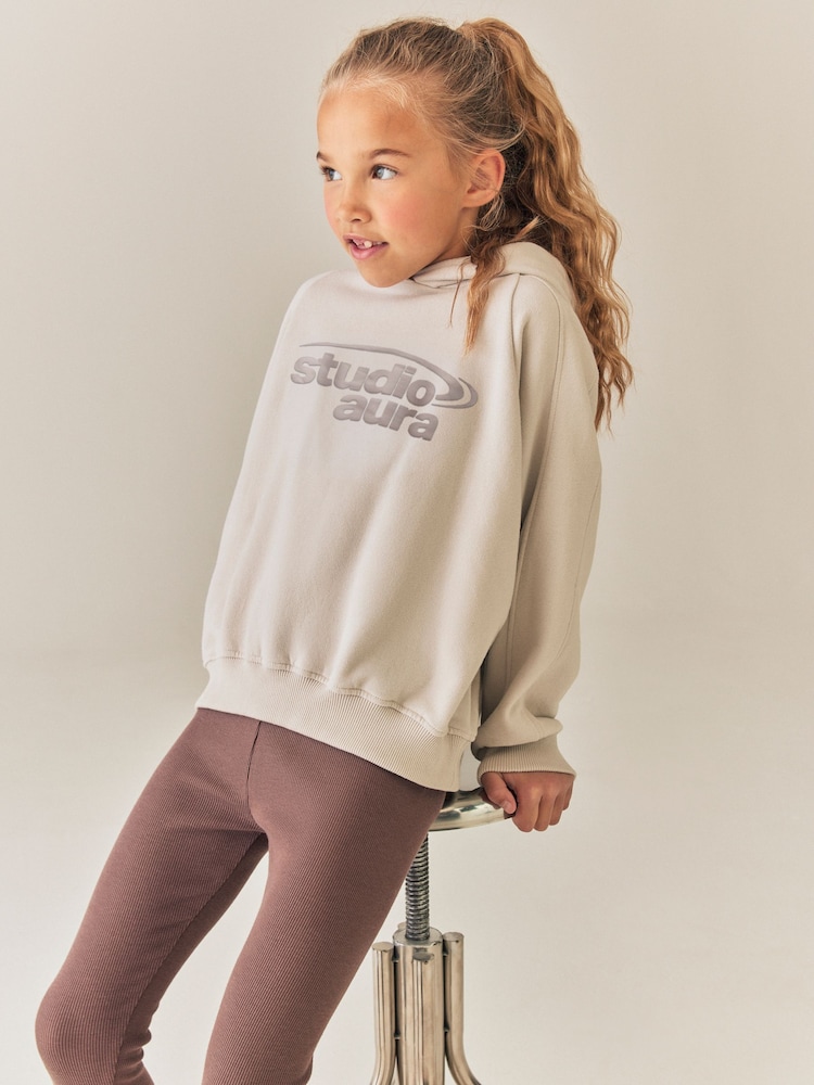 Neutral Brown Hoodie and Rib Leggings Set (3-16yrs) - Image 2 of 4 Neutral Brown Hoodie and Rib Leggings Set (3-16yrs) - Image 2 of 4