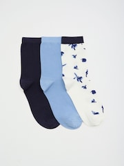 Love & Roses Navy and Cream Socks - Image 1 of 6