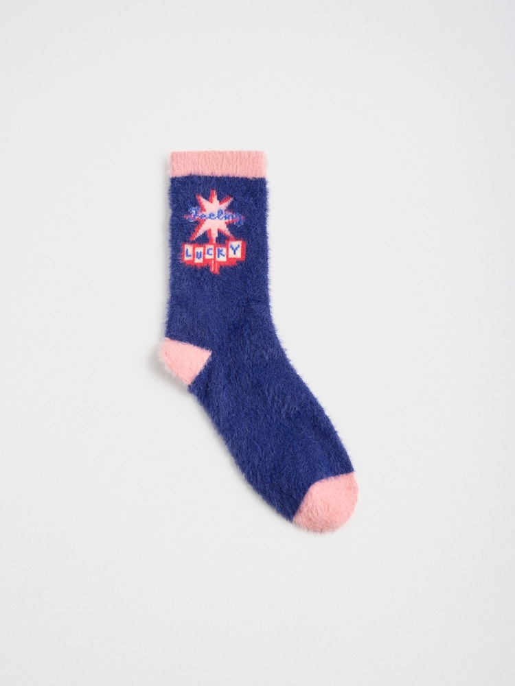 Love & Roses Navy Cosy Soft Eyelash Slipper Socks 2 Pack - Image 2 of 4
