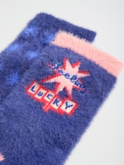 Love & Roses Navy Cosy Soft Eyelash Slipper Socks 2 Pack - Image 4 of 4