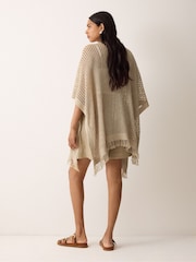 Jigsaw Cream Linen Blend Open Stitch Poncho - Image 4 of 5