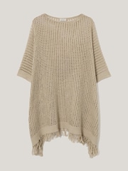 Jigsaw Cream Linen Blend Open Stitch Poncho - Image 5 of 5