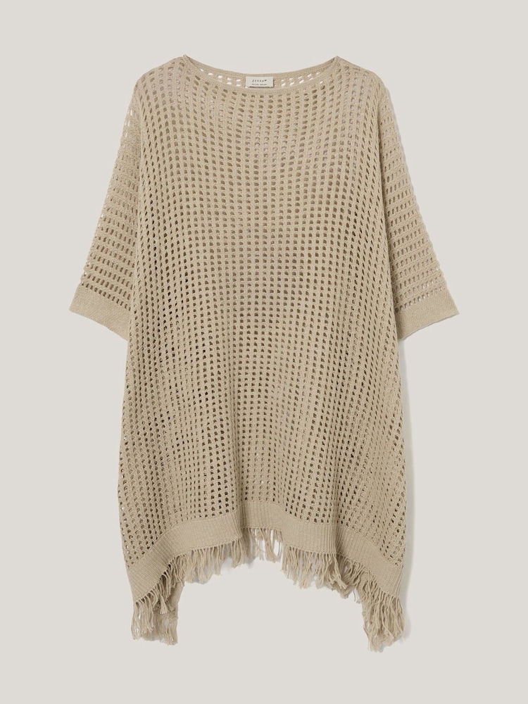 Jigsaw Cream Linen Blend Open Stitch Poncho - Image 5 of 5