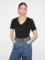 Jigsaw Black Supima Cotton V-Neck T-Shirt - Image 1 of 4