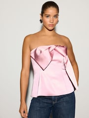 Pink Satin Bow Detail Bandeau Top - Image 1 of 5
