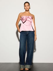 Pink Satin Bow Detail Bandeau Top - Image 3 of 5