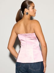 Pink Satin Bow Detail Bandeau Top - Image 4 of 5