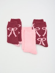 Friends Like These Burgundy Red Bow Cosy Slipper Socks 3 Pack - Image 1 of 7