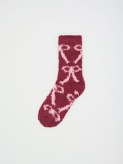 Friends Like These Burgundy Red Bow Cosy Slipper Socks 3 Pack - Image 3 of 7