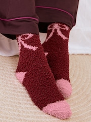 Friends Like These Burgundy Red Bow Cosy Slipper Socks 3 Pack - Image 6 of 7