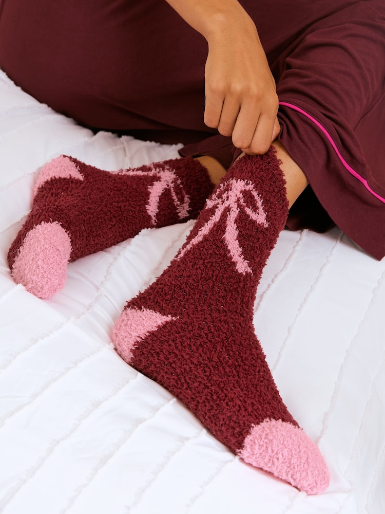 Friends Like These Burgundy Red Bow Cosy Slipper Socks 3 Pack - Image 7 of 7 Friends Like These Burgundy Red Bow Cosy Slipper Socks 3 Pack - Image 7 of 7