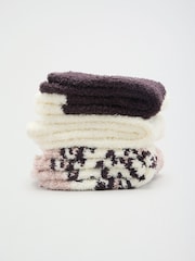 Friends Like These Chocolate Brown and Cream Leopard Print Cosy Slipper Socks 3 Pack - Image 1 of 7