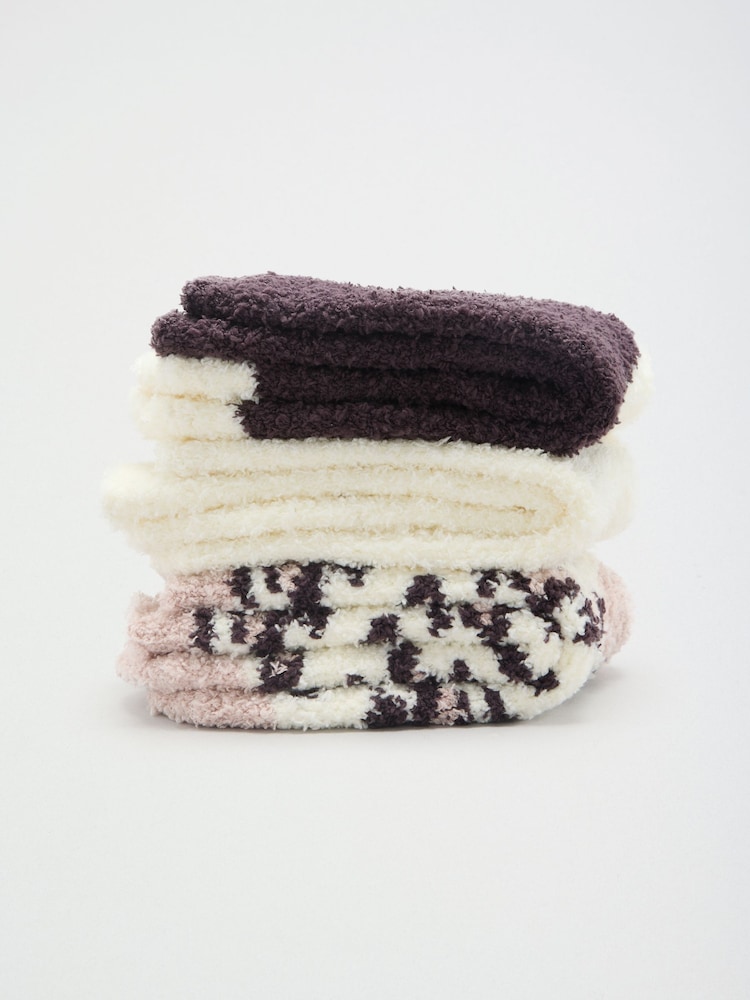 Friends Like These Chocolate Brown and Cream Leopard Print Cosy Slipper Socks 3 Pack - Image 1 of 7 Friends Like These Chocolate Brown and Cream Leopard Print Cosy Slipper Socks 3 Pack - Image 1 of 7