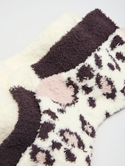 Friends Like These Chocolate Brown and Cream Leopard Print Cosy Slipper Socks 3 Pack - Image 5 of 7