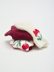 Friends Like These Red and Cream Cherry Print Cosy Slipper Socks 3 Pack - Image 1 of 7
