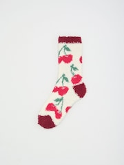 Friends Like These Red and Cream Cherry Print Cosy Slipper Socks 3 Pack - Image 2 of 7