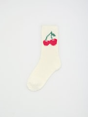 Friends Like These Red and Cream Cherry Print Cosy Slipper Socks 3 Pack - Image 3 of 7