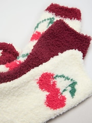 Friends Like These Red and Cream Cherry Print Cosy Slipper Socks 3 Pack - Image 5 of 7