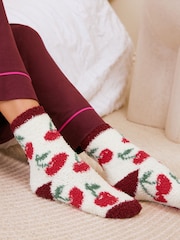Friends Like These Red and Cream Cherry Print Cosy Slipper Socks 3 Pack - Image 7 of 7
