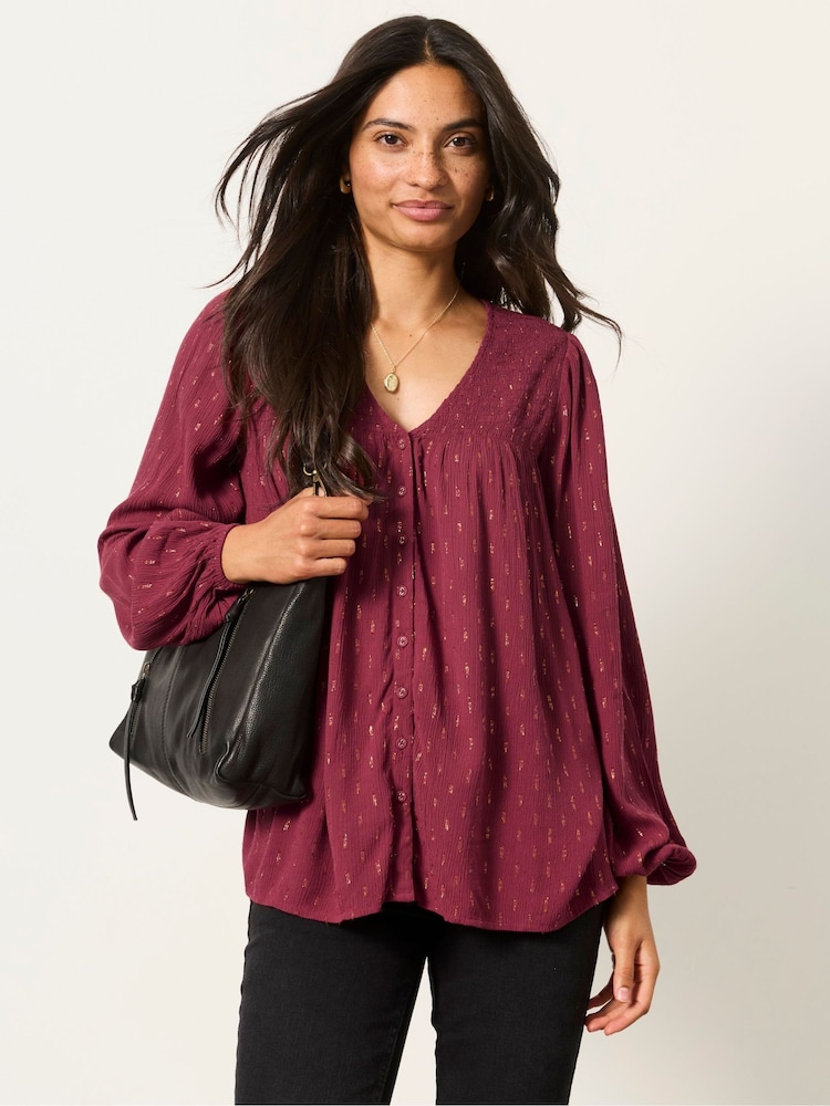 FatFace Nessie Red Metallic Petite Blouse - Image 1 of 7