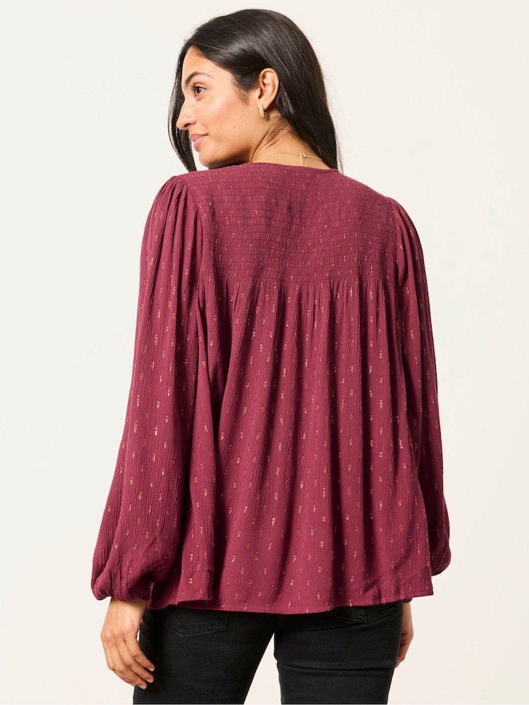 FatFace Nessie Red Metallic Petite Blouse - Image 2 of 7
