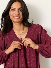 FatFace Nessie Red Metallic Petite Blouse - Image 3 of 7