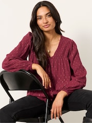 FatFace Nessie Red Metallic Petite Blouse - Image 6 of 7