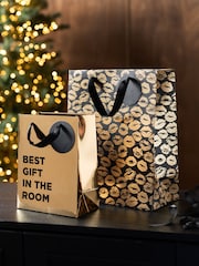 Rockett St George Set of 2 Gold Slogan Gift Bags - Image 1 of 5