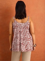 Live Unlimited Red Floral Print Crinkle Gathered Cami - Image 3 of 4