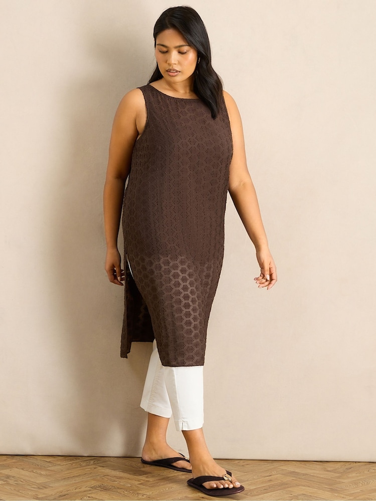 Live Unlimited Brown Geo Print Slash Neck Tunic - Image 1 of 5