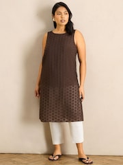 Live Unlimited Brown Geo Print Slash Neck Tunic - Image 4 of 5