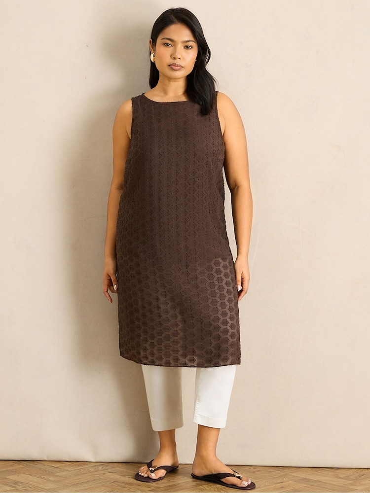 Live Unlimited Brown Geo Print Slash Neck Tunic - Image 5 of 5