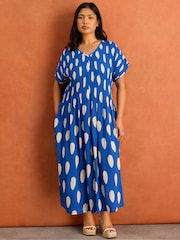 Live Unlimited Blue Spot Print Pleated Midi Dress - Image 1 of 5