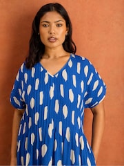 Live Unlimited Blue Spot Print Pleated Midi Dress - Image 2 of 5