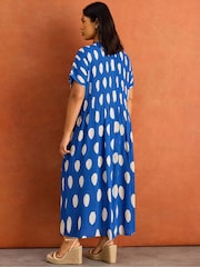 Live Unlimited Blue Spot Print Pleated Midi Dress - Image 3 of 5