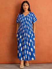 Live Unlimited Blue Spot Print Pleated Midi Dress - Image 4 of 5