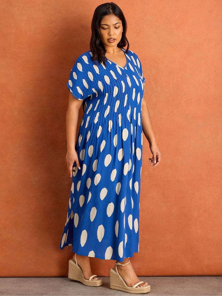 Live Unlimited Blue Spot Print Pleated Midi Dress - Image 5 of 5 Live Unlimited Blue Spot Print Pleated Midi Dress - Image 5 of 5