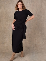 Live Unlimited Black Tie Side Short Sleeve Jersey Midaxi Dress - Image 2 of 5