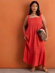 Live Unlimited Orange Crinkle Pintuck Lace Trim Midaxi Dress - Image 2 of 8